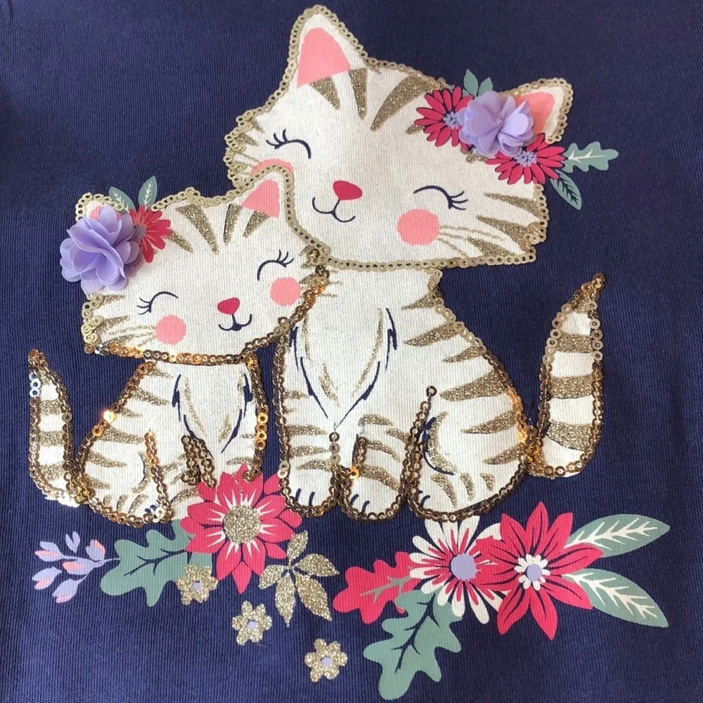NWT ISAAC MIZRAHI Cute Blue Top Cat Print  W Sequins Tand Pink Leggings Set